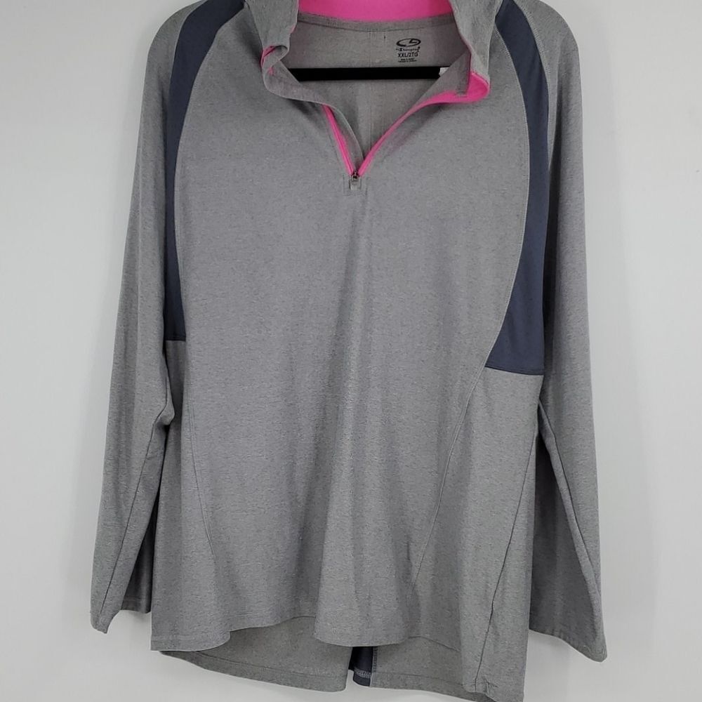 CHAMPION Womens XXL gray pink 1/4 zip Pullover sweatshirt